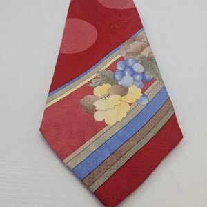Leonard  vintage men's silk tie featuring a unique floral a Red  Men's Tie